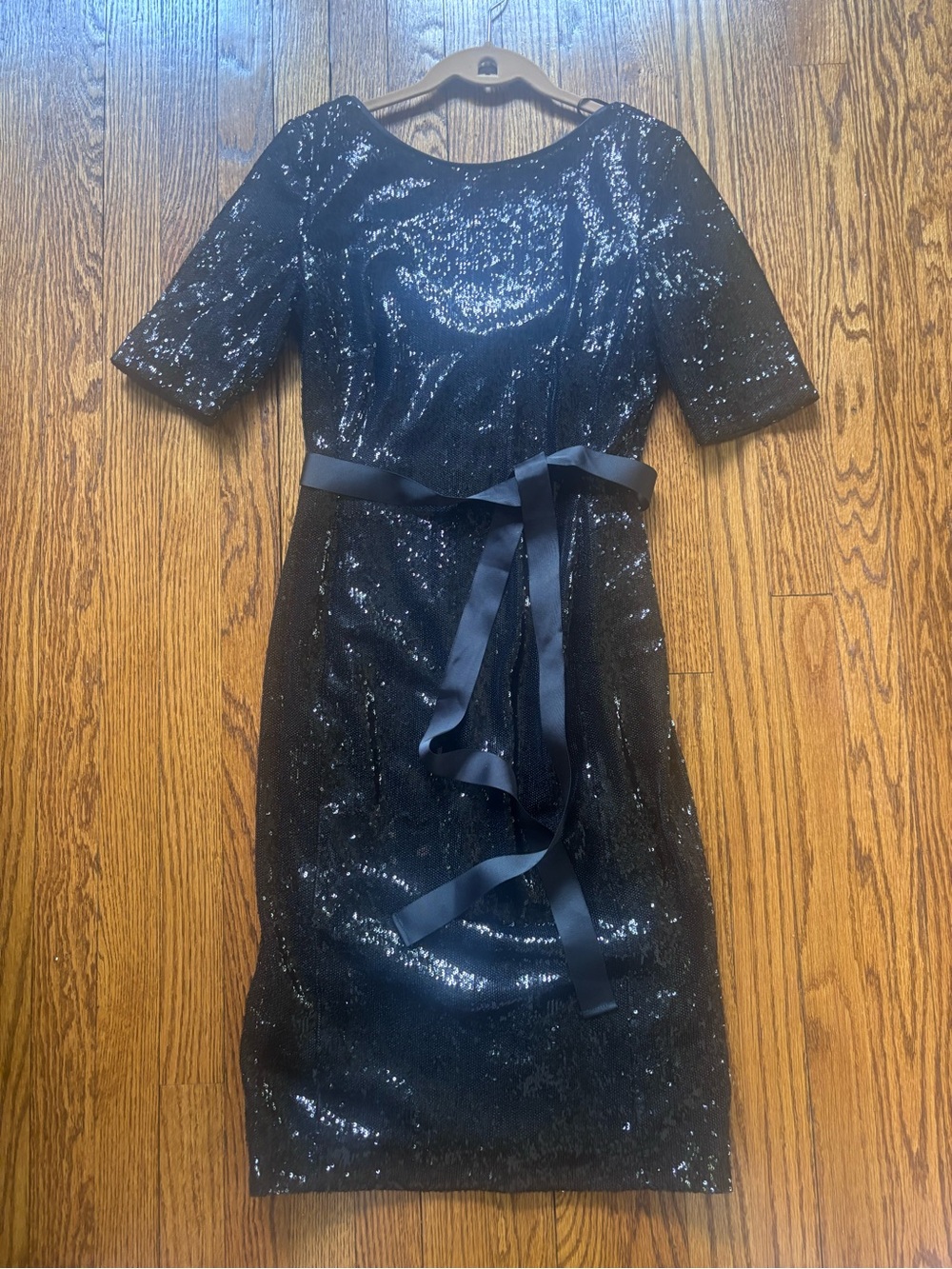 BODEN fully black sequin Party Dress with Waist Ribbon Sz 6